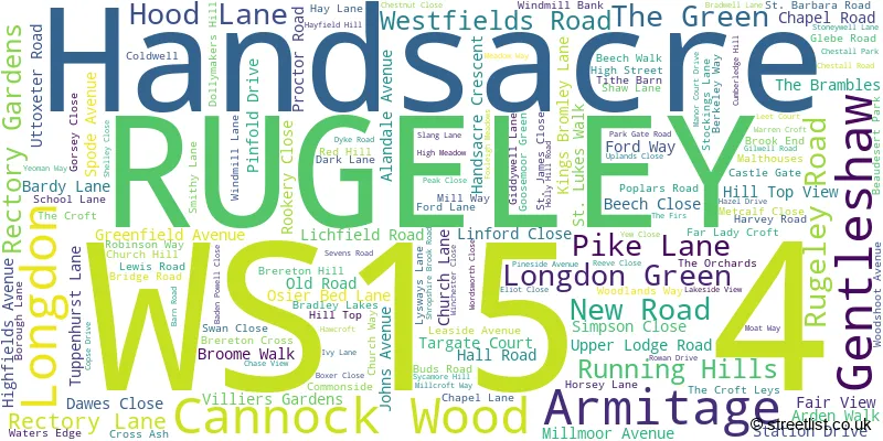 A word cloud for the WS15 4 postcode